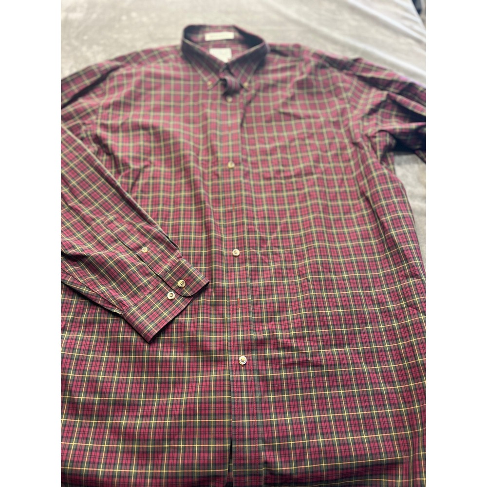 LL Bean Mens‎ XXL Tall Plaid Button Down Shirt Wrinkle Resistant Burgundy Green